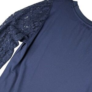 Rose + Olive Y2K Whimsigoth Goth Sheer Lace Sleeve Dark Academia Top Navy Blue L